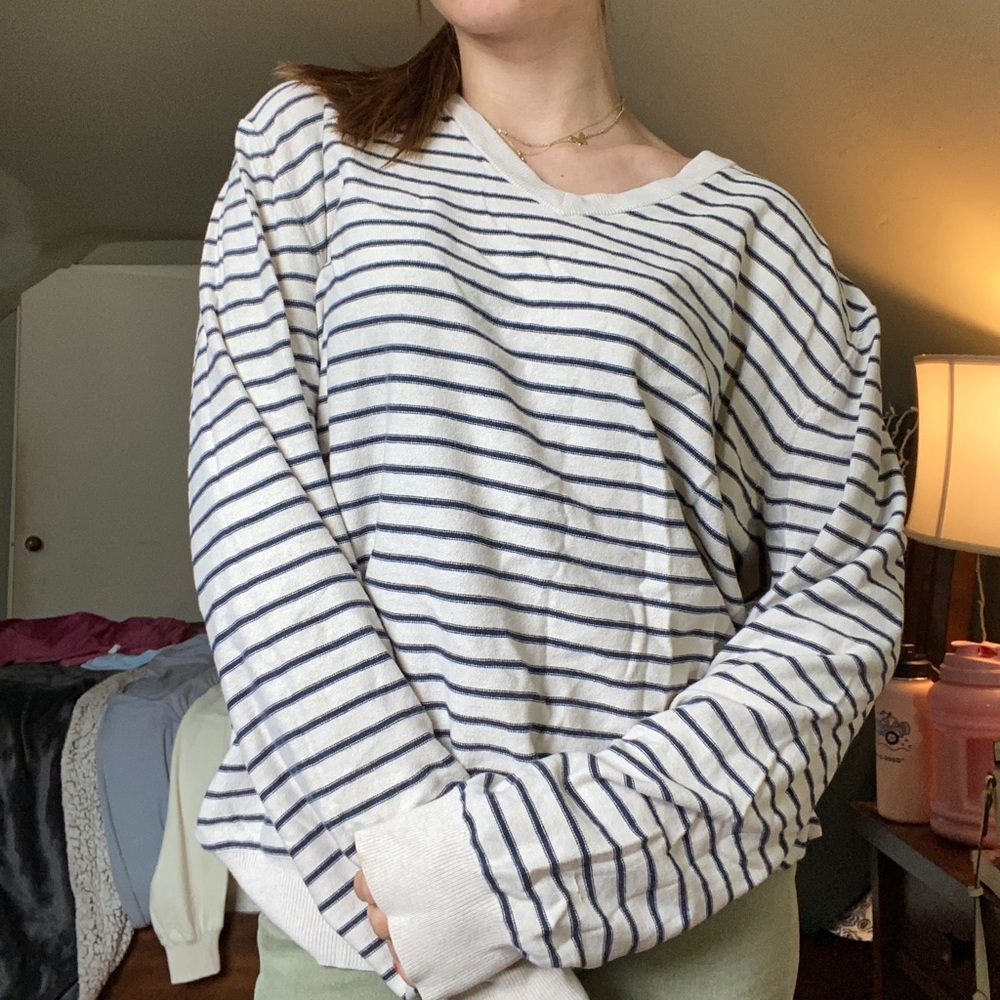 navy and white stripped sweater